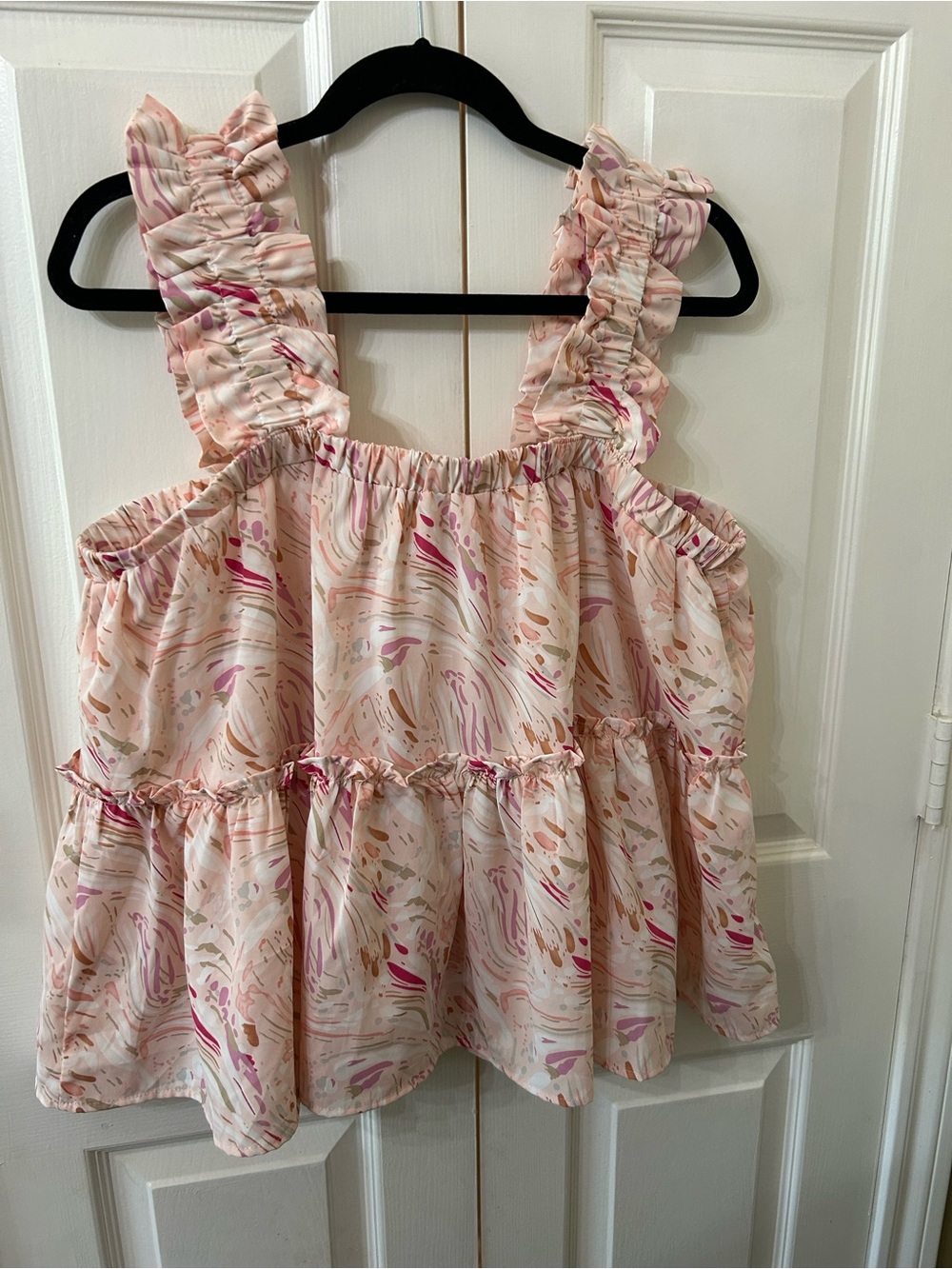 Entro Abstract Print Ruffle Strap Babydoll Tank Top Size Large Boutique - Picture 4 of 9
